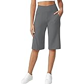 Naimula Crossover Capri Pants for Women 14" Knee Length Wide Leg Yoga Cropped Pants with Pockets Casual Summer Lounge
