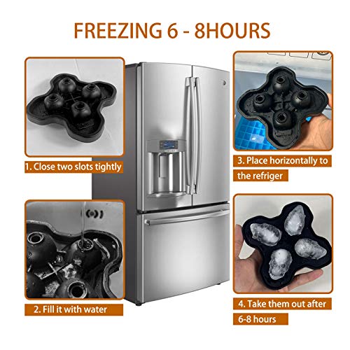 jiuzcare 3D Schädel Eiswürfelform Tablett Eiswürfelschalen Schwarzes Eiswürfelform Silikon 4-in-1 Ice Cube Tray Silikon… – Bild 5
