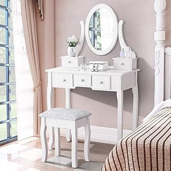 Amazon Com Mecor Vanity Table Set Makeup Table With 3