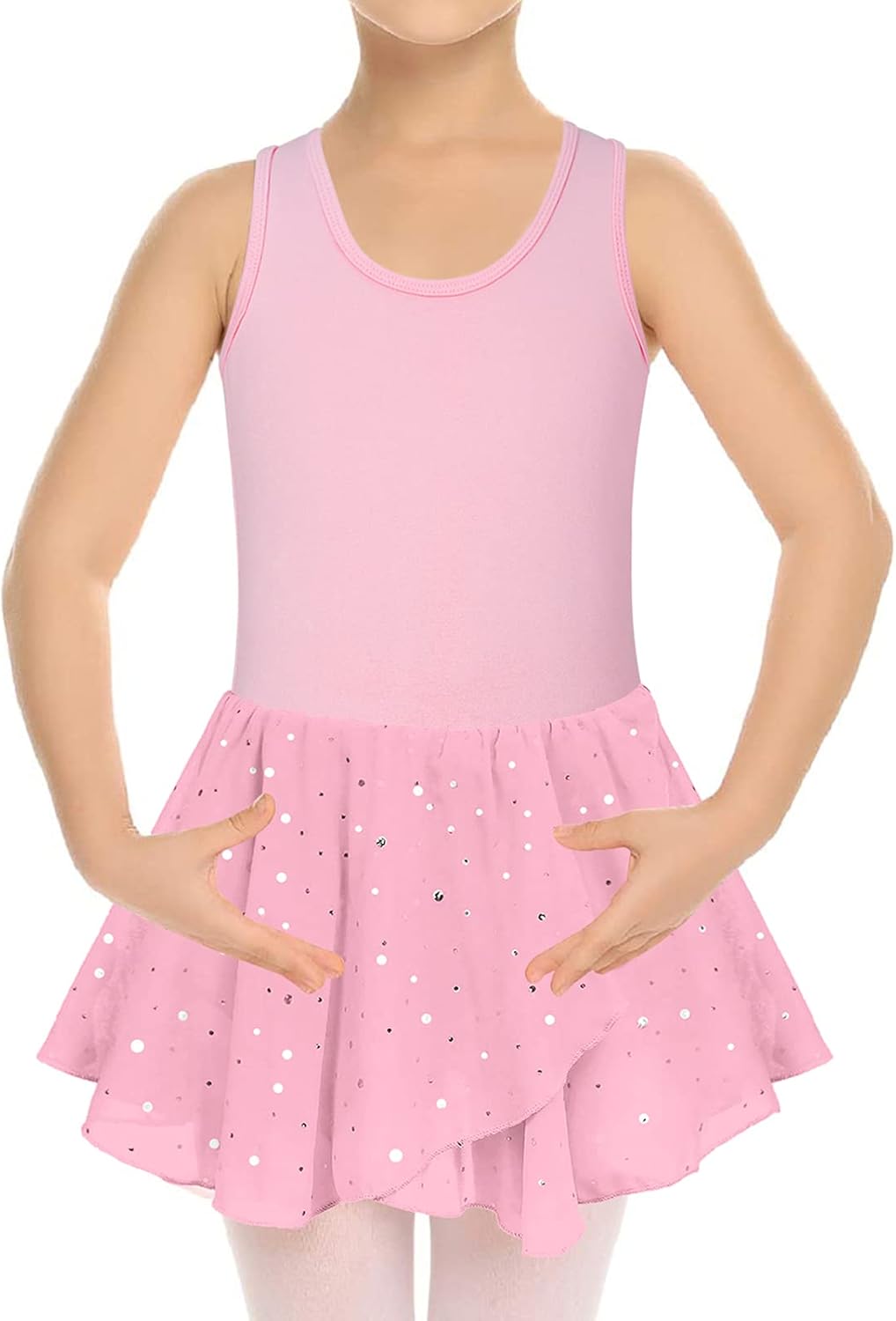 Move Dance Girls Ballet Dance Dress with Hollow Back Sparkle Tutu Skirted Leotard for 3-9 Years: Clothing