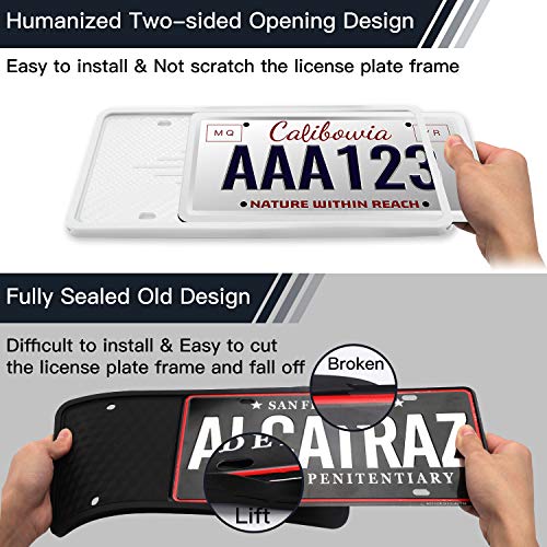 Intermerge Silicone License Plate Frame Holders Rust-Proof/Rattle-Proof/Weather-Proof with Drainage Holes Universal American Car Licenses Plate Covers (White)