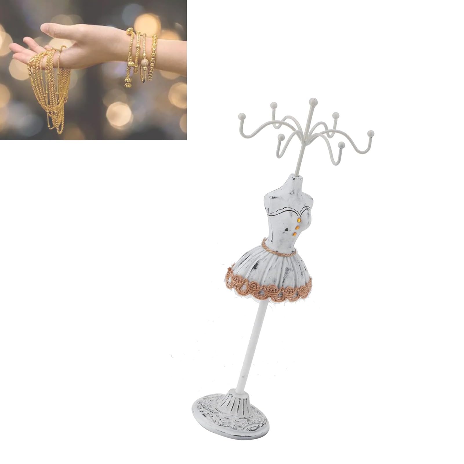 Necklace Stand, Jewelry Organizer Display Stand Jewelry Holder Display Necklace Earrings Storage Polyresin Doll Stand with Detachable Bracket Earrings and Ring Display Rack for Women and Girl (#2)