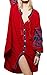 R.Vivimos Womens Autumn Long Sleeve Embroidery Oversized Single Breasted Button Up Dresses with Pockets (XL,Red)