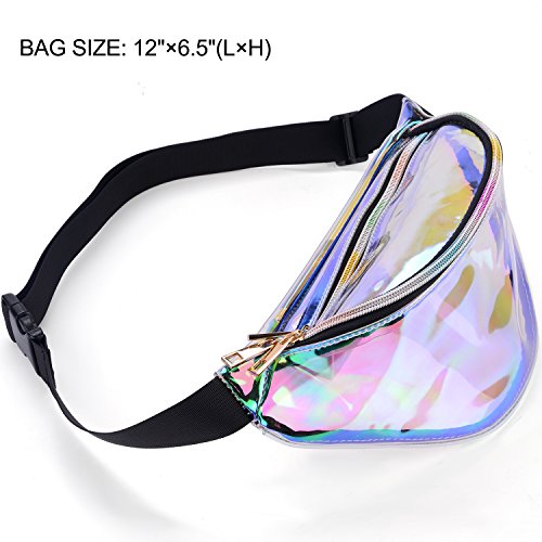 Miracu Holographic Fanny Pack, 80s Fanny Packs for Women and Men, Shiny Waist Pack Bum Bag Fashion for Rave, Festival, Party, Travel (Clear Holographic)