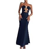 Milumia Women's Metal Decor Cut Out Strapless Bodycon Maxi Dress Fishtail Tube Top Dresses Party Cocktail