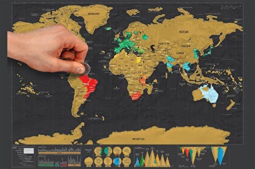 Deluxe Travel Map With Scrape Off Layer Visual Travel Journal World Map For Education 42cmX29.7cm