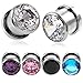 Xpircn 6G-00G Stainless Steel Cubic Zirconia Screw Tunnels Ear Stretcher Plugs Piercing Gauges