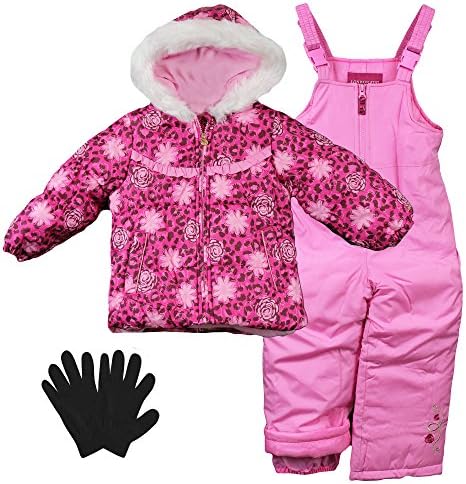London Fog Girls Heavy Weight Jacket (Coat) Snow Pants and Gloves Pink 6X