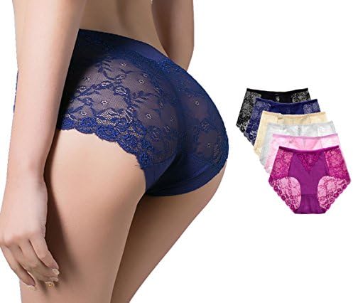 Women's Cotton Lace Panties, JOWOO Seamless Floral Sheer Briefs Underwear, Pack of 6