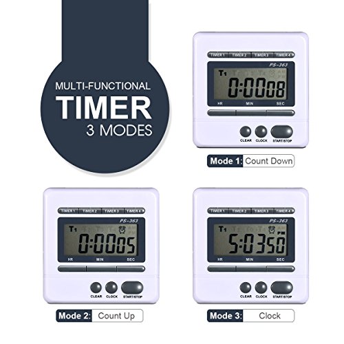 AIMILAR Digital Countdown Timer 4 Channel Count Up Down Kitchen Cooking Timer Clock