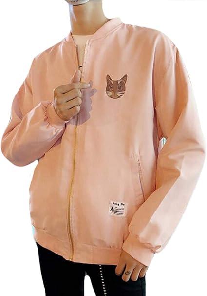 Amazon Piite メンズ アウター 春秋 カジュアルジャケット ゆったり ブルゾン 猫柄 シンプルコート 薄手 ジャンパー 野球ウェア ペアルック アウター ストリート系 原宿風 可愛い コート ジャケット 通販