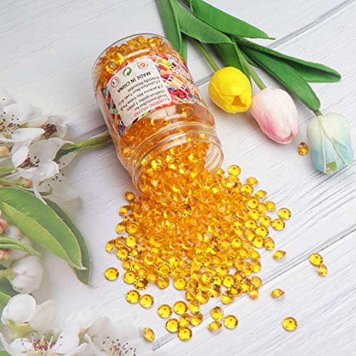 Meching Acrylic Diamonds Crystals 11OZ(1100 PCS) Bottle Round Diamond Crystals Treasure Gems for Table Scatters, Vase Fillers, Event, Wedding, Birthday Decoration Favor, Arts & Crafts (Yellow)