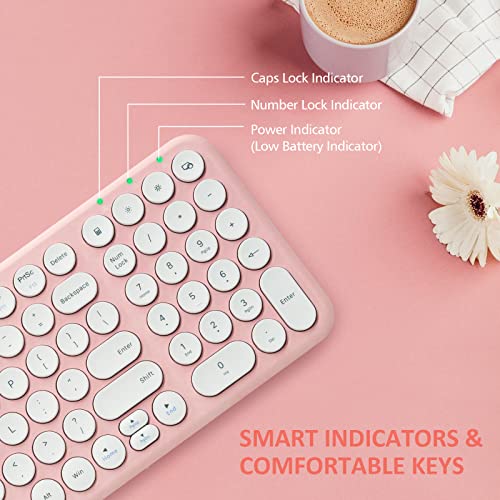 Wireless Keyboard and Mouse Combo, XTREMTEC Cute Keyboard Pink Retro Round Keycap, Ultra Thin Quiet 2.4GHz Retro Kawaii Keyboard for Mac/PC/Laptop (Sakura Pink)