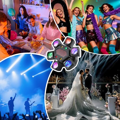 DMX512 LED Moving Head 80W RGBW Disco Projector Light with Remote Control, 6 Light Arms + Bee Eye Effect, DMX512 for DJ Bar Wedding Party