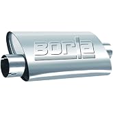 BORLA 40664 ProXS ProXS Muffler 2.25" Offset Inlet/ 2.25" Center Outlet, 4" x 9.5" Oval, 14" Long Body, 19" Overall Length. Universal Part. Reversible Design.