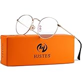 HJSTES Round Blue Light Glasses for Women Men Retro Circle Clear Lens Metal Frame Eyeglasses