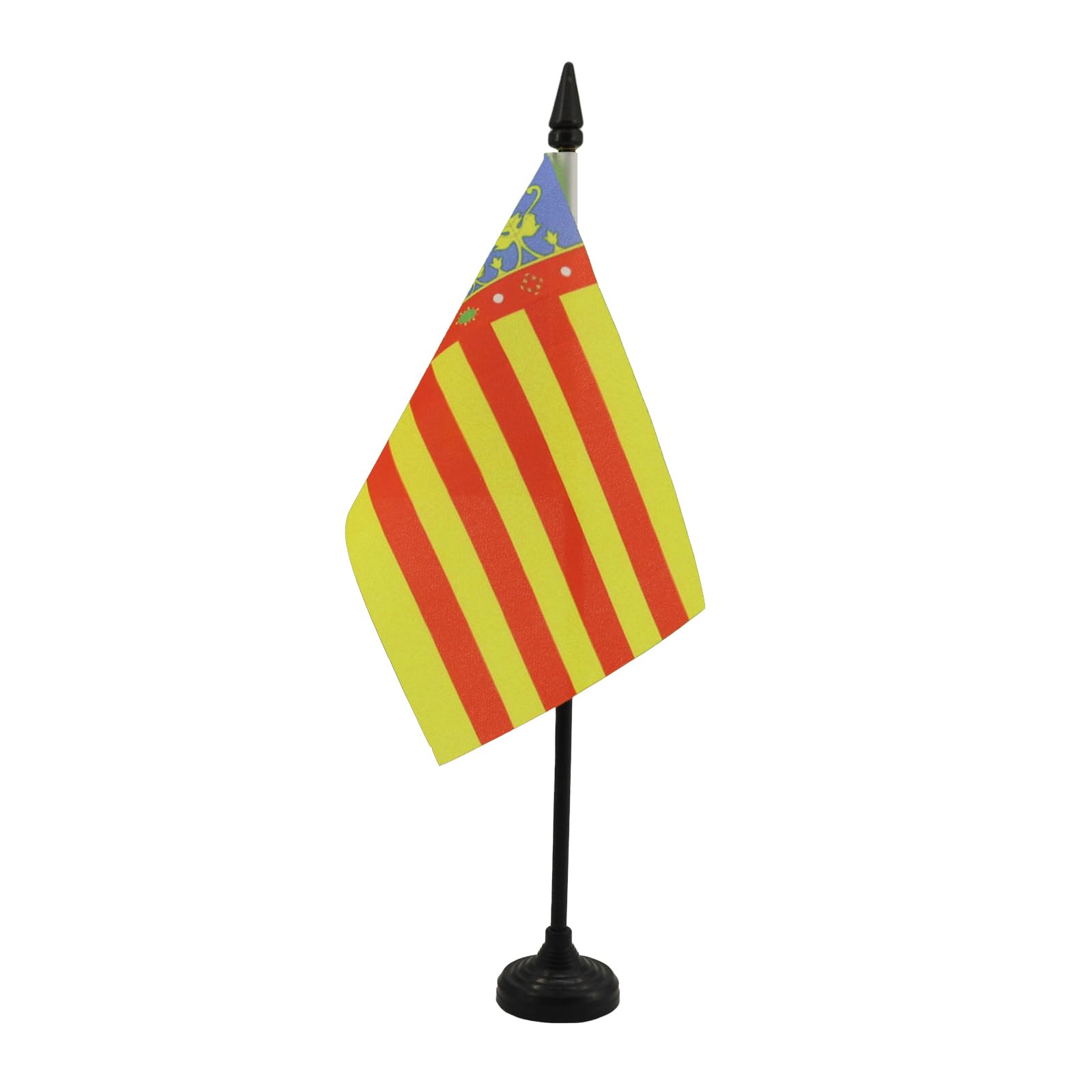 AZ FLAG - Valencian Community Table Flag 4'' x 6'' - Spanish region of Comunidad Valenciana Office Mini Banner 100% Polyester 15 x 10 cm - Mini Desk Flag with 10'' Pole and Black Plastic Base — image 1