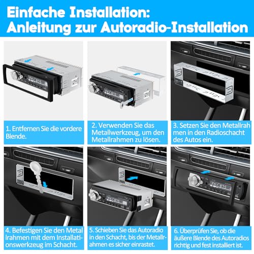 RDS Car Radio Bluetooth 5.0, CENXINY Car Radio Bluetooth Hands-Free Kit, 4 x 65 W 1 DIN Car Radio with Clock/Remote Control, MP3 Player Supports 2 USB/AUX Inputs/TF/SD/FM/iOS Android (No CD)