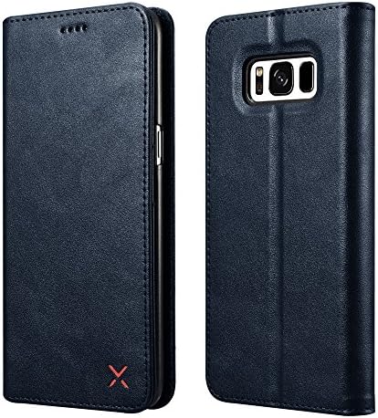Galaxy S8 Leather Case, XOOMZ Vegan Leather Wallet Case for Samsung Galaxy S8 Folio Flip Cover with Credit Card Slots (Blue)
