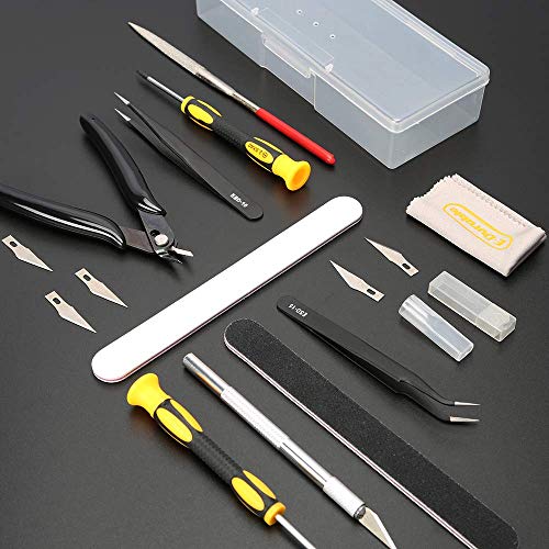 E.Durable Gundam Model Tools Kit Professional 16Pcs Modeler Basic Tools Craft Set with Plastic Tool Case Hobby Building Tools Kit Perfect for Gundam Car Model Building Repairing and Fixing