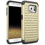 Galaxy S7 Edge Case, RANZ Black/ Gold Spot Diamond Studded Bling Crystal Rhinestone Dual Layer Hybrid Cover Silicone Rubber Skin Hard Case For Samsung Galaxy S7 Edge