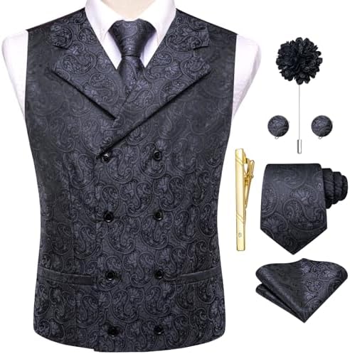 Darkrock Men's Brocade Double-Breasted Vest Waistcoat Gothic