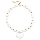 FILMOON Large Acrylic Heart Necklaces for Women Chunky Puffy Heart Pendant Necklace Exaggerated Statement Love Beaded Choker Necklace Jewelry