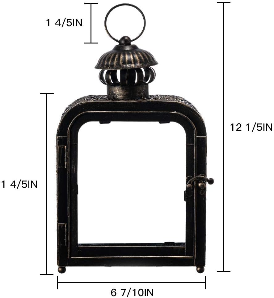 DECORKEY Candle Lantern, Vintage Decorative Hanging Lantern, Metal Tabletop Lantern for Home Outdoor Patio Decor, Candle Holders with Clear Glass (Bronze): Kitchen & Dining