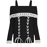 Women Off Shoulder Jumper Cute Long Sleeve Lace Trim Knit Top Fall Fashion Knitted Pullover Sweater for Teen Girls