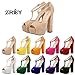 ZriEy Women's Peep Toe 14CM / 5.5 inches High Heel T-Strap Platform Chunky Heels Party Wedding Sandals