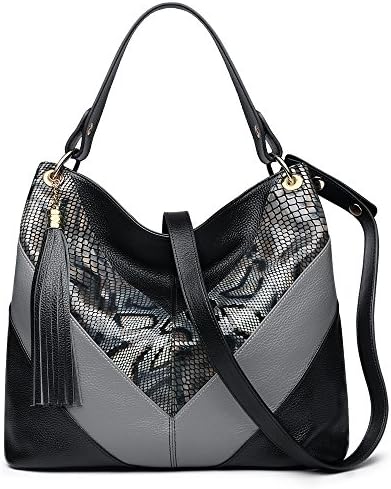 ZOOLER GLOBAL Womens Leahter Handbags Large Hobo Bag Shoulder Bags Colorblock Black