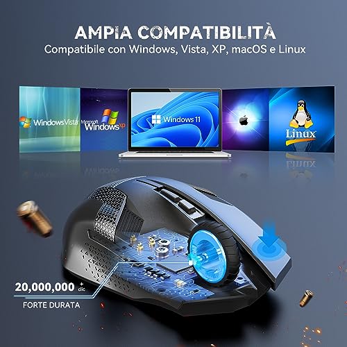 TECKNET Wireless Gaming Mouse, 2.4GHz Wireless Gaming Mouse with 8 Buttons, 4800 DPI, Ergonomic Gaming Mouse with Nano Receiver for PC/Mac/Laptop, Black