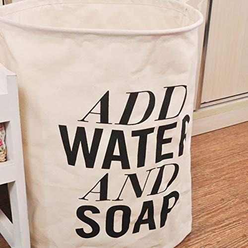 Uheng Dia 16" X H 20" Large Laundry Basket Bag, Cotton Linen Waterproof Collapsible Washing Storage Dirty Clothes Hamper Bag Foldable Bin Organizer with Handles for Toy