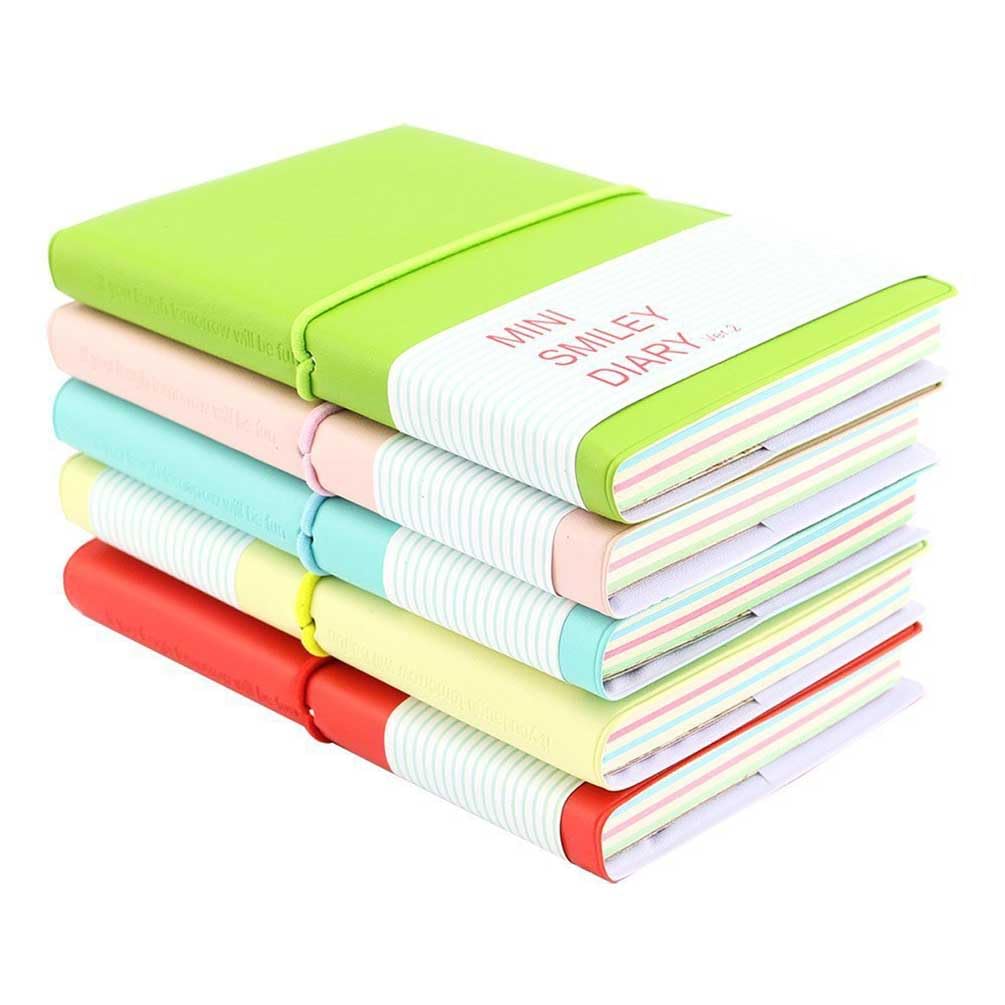 Mini Smiley Notebook, CASKIE Smile-Design Diary/Journal with Rubber Band, One of The Most Fashionable Memo Pads with Imitation-Leather Cover