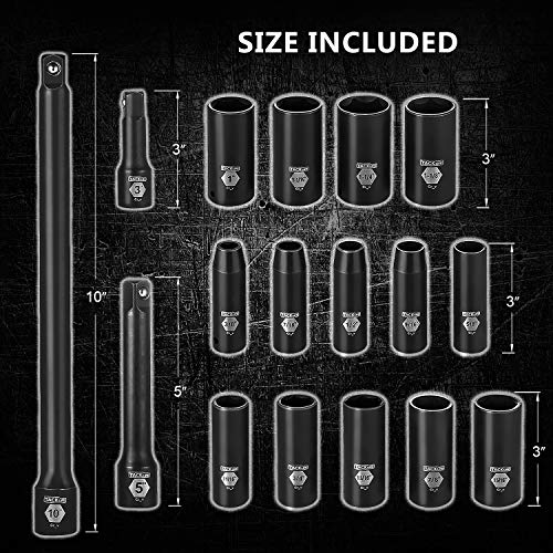 TACKLIFE Impact Socket Set 1/2inch Drive SAE, 17pcs Drive Deep Impact