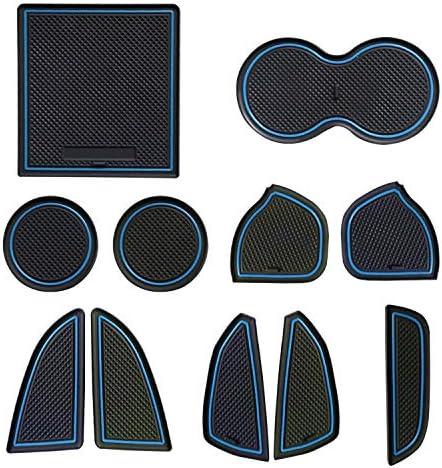 MOEBULB 11pcs/Set Custom Fit Interior Cup Holder, Door Pockets, Center Console Liner Mat Flexible Rubber Pad Compatible for Dodge Challenger 2015 2016 2017 2018 2019 Non-Slip Anti-dust (Blue)