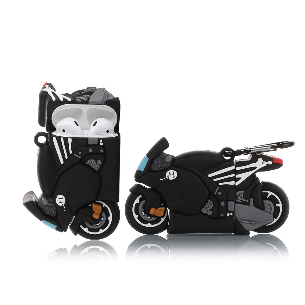 Derhom Airpods Silicone Case Funny Cute Cover Compatible for Apple Airpods 1&2[ Funny Funny Series] (Motorcycle)