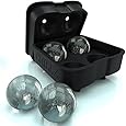 Chillz Ice Ball Maker Mold - Black Flexible Silicone Ice Tray - Molds 4 X 4.5cm Round Ice Ball Spheres