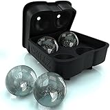 Chillz Ice Ball Maker Mold - Black Flexible Silicone Ice Tray - Molds 4 X 4.5cm Round Ice Ball Spheres