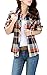 FShop365 Women Long Sleeve Roll up Sleeve Casual Plaid Button-up Flannel Boyfriend Shirts