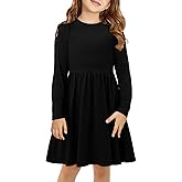 Yoklass Girls Casual Long Sleeve Dress A Line Flowy Swing Dresses with Pockets 4-13 Years