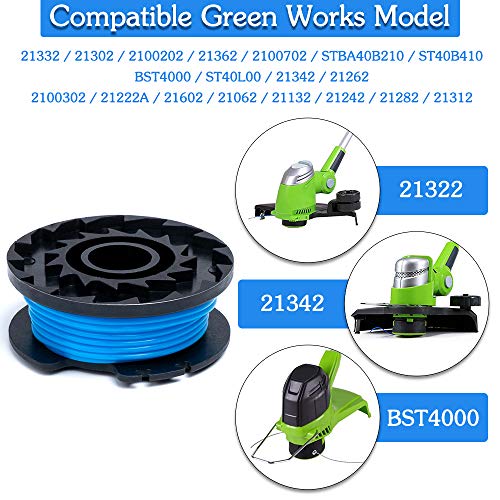 FutureWay String Trimmer Replacement Spool Line 0.065â€ 21332 21342 24 40 80 V, Compatible with GreenWorks 29252, Weed Eater String Auto Feed Cordless Trimmer Line 16ft, 8 Spools