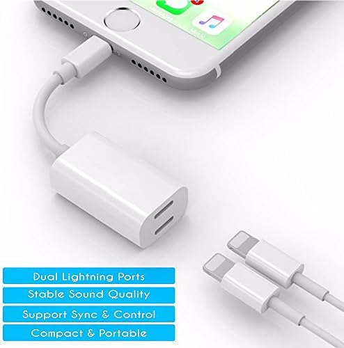 iPhone 7/ 7Plus/ 8 / 8Plus/ X Adapter &amp; Splitter,Langxian 2 in 1 Dual Lightning Headphone Jack Audio + Charge Cable Converter for Phone Call/Music/Charging, Compatible with iOS 10 or later