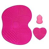 KEDSUM Makeup Brush Cleaning Mats,1 Apple Shaded Large Mat,1 Heart Shaped Small Mat and 1 Makeup Sponge Blender, Silicon Brush Cleaner for Face Brush and Eye Brush