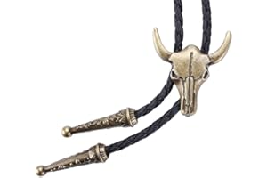 WENTUR Western Vintage Bolo Tie for Men - Cow Skull Design Cowboy Tie - Black Leather Bolo Necktie Necklace