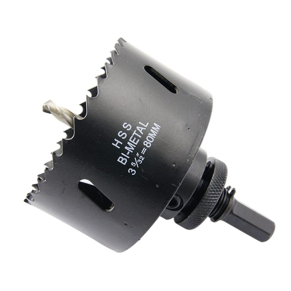 3.15inch Hole Saw LAIWEI Hole Saw 80mm with Heavy Duty Mandrel, HSS Hole Cutter for Metal Pipe,Wood,Sheet Metal,etc. 2 locking pins make the tool stronger and drilling easier(3-5/32"80mm) — image 1