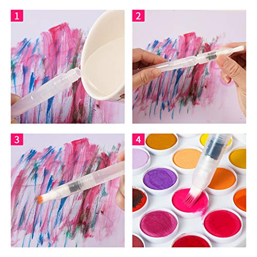 Water Coloring Brush Pens 6 Piece Set, Watercolor Painting Brushes with Flat & Round Tips for Watercolor Painting & Lettering