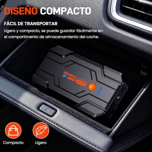 Motor de arranque de bateria de carro 14.8V-8000A com arranque de emergência para motor a gasolina 9.0L ou diesel de 8.5L, power bank portátil com carregamento rápido QC3.0, lanterna LED e pinças inteligentes