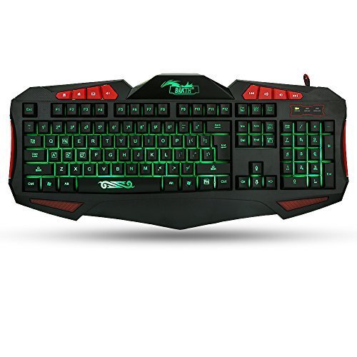 BAKTH 7 Color Illuminated Cool LED Backlit Wired Multimedia USB Gaming Keyboard with Backlight Keycaps + Large Mouse Mat