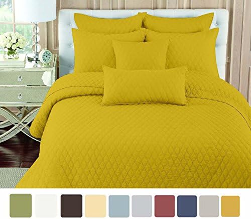 NC Home Fashions Double Ogee embroidered pattern solid color quilt set, Full/Queen, Spicy Mustard